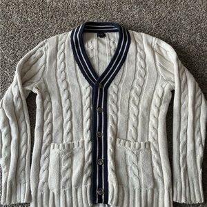 J Crew Women’s Large Cream Cricket Cable Knit Cardigan Sweater Preppy